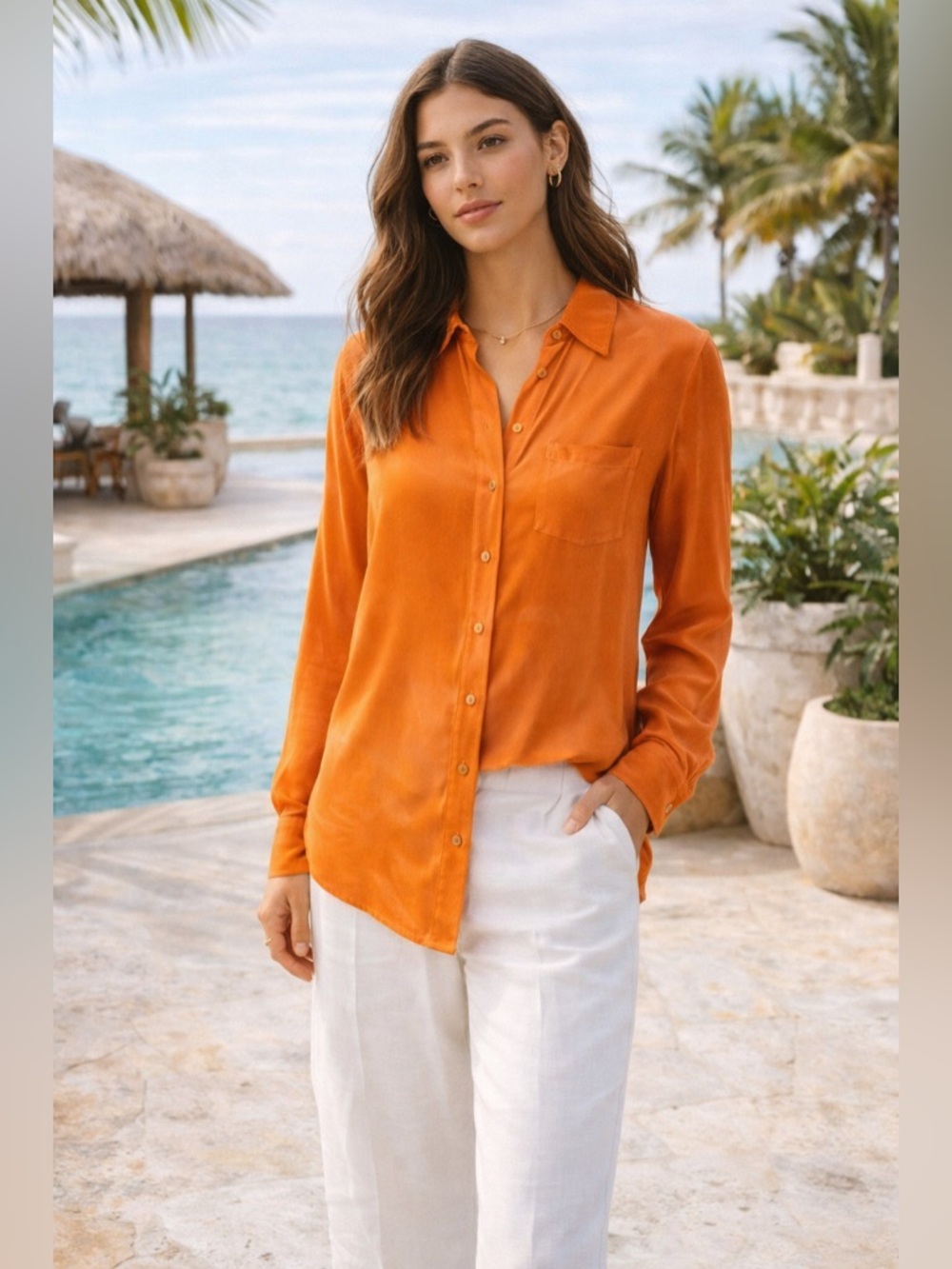 Equipment Femme Silk Button Down Blouse Pumpkin Orange Size Large 100% Silk